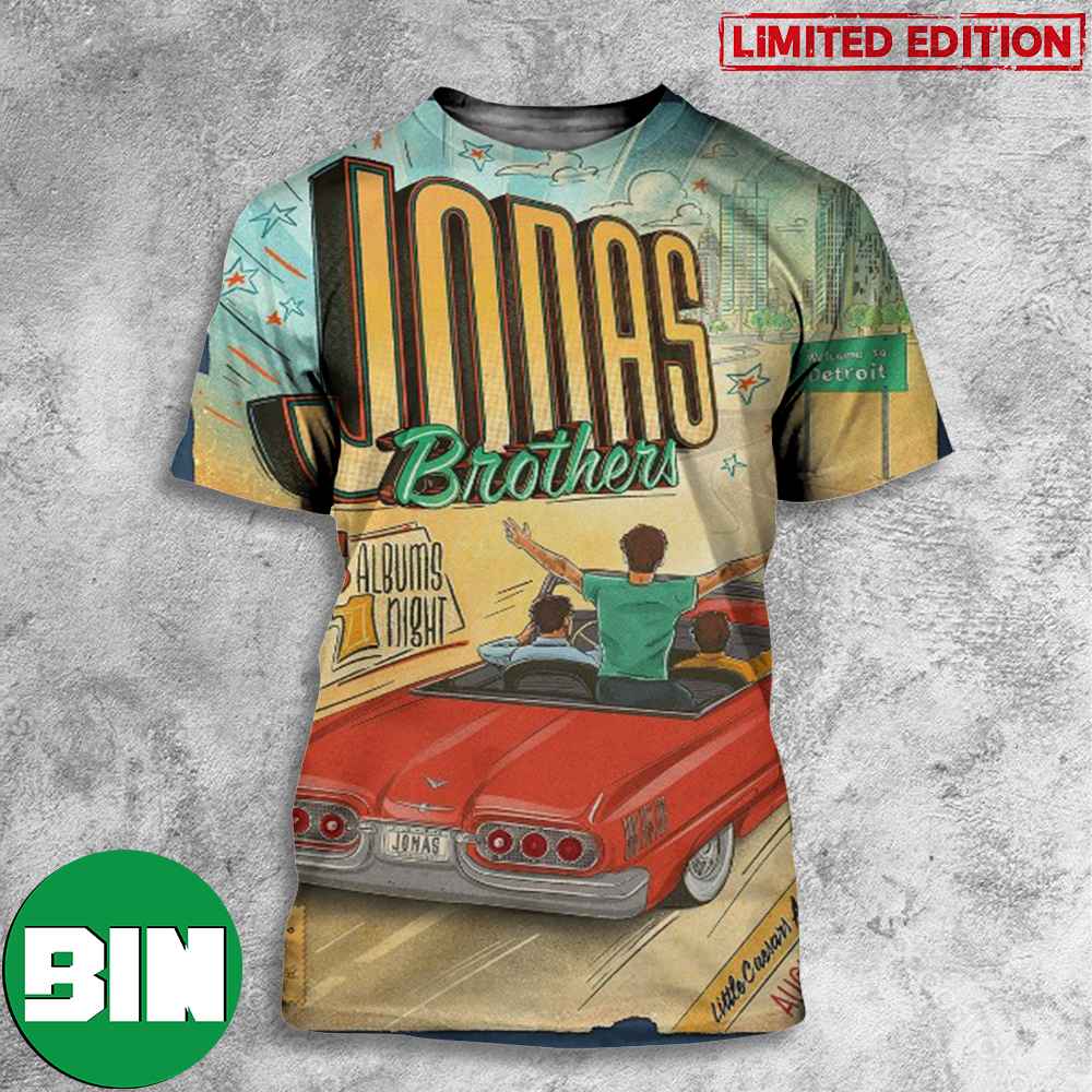 Jonas Brothers 5 Albums 1 Night The Tour Little Ceasar Arena August 24 2023 Detroit 3D T-Shirts