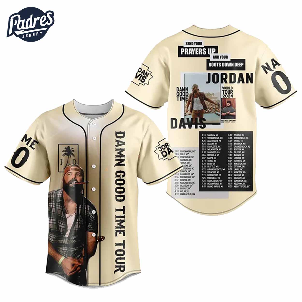Jordan Davis The Damn Good Time World Tour Custom Baseball Jersey - Padres Jersey Oasis: Elevate Your Baseball Style Game