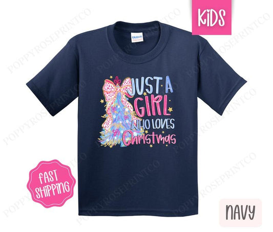 Kids Christmas Shirt - Just A Girl Who Loves Christmas Children's Tshirt - Youth Holiday Tee Gildan