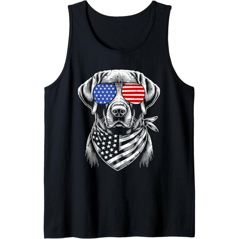Labrador Retriever Patriotic 4th of July American US Flag Tank Top Made in USA