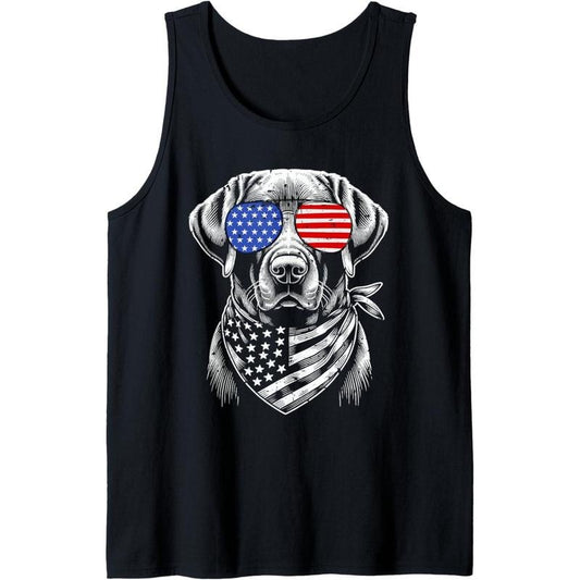 Labrador Retriever Patriotic 4th of July American US Flag Tank Top Made in USA