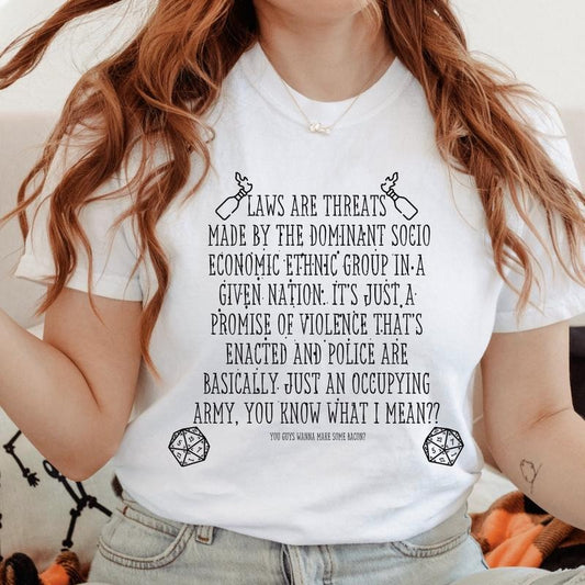 Laws Are Threats Shirt, Dimension 20, DnD Shirt Brennan Lee Mulligan D&D Unisex Jersey Short Sleeve Tee