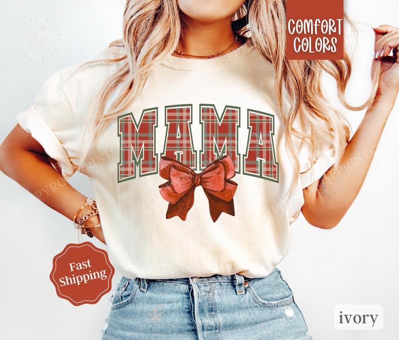 Mama Christmas Shirt Comfort Colors, Cute Mom Xmas Tshirt, Gift For Mom, Women's Holiday Tee