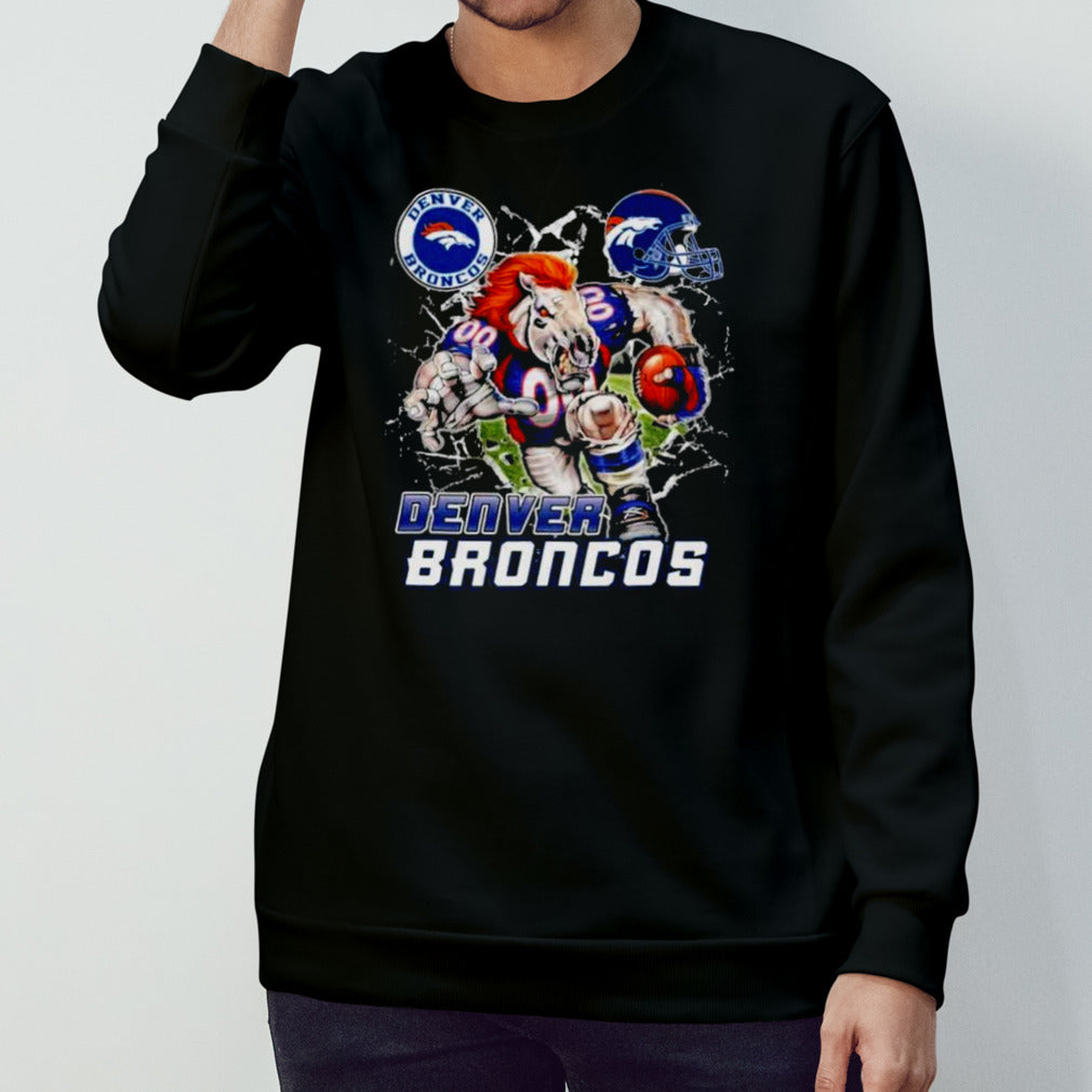 Mascot Breaking Through Wall Denver Broncos Vintage Shirts