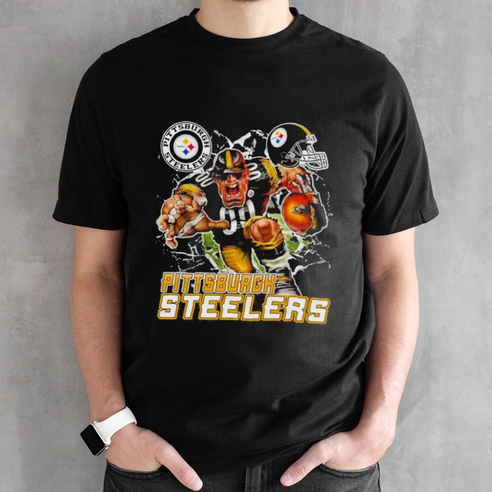 Mascot Breaking Through Wall Pittsburgh Steelers Vintage Shirts