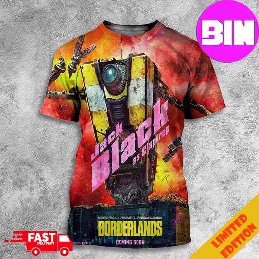 Meet CL4P-TP Jack Black Is Claptrap Borderlands Movie 2024 Chaos Loves Company 3D T-Shirts