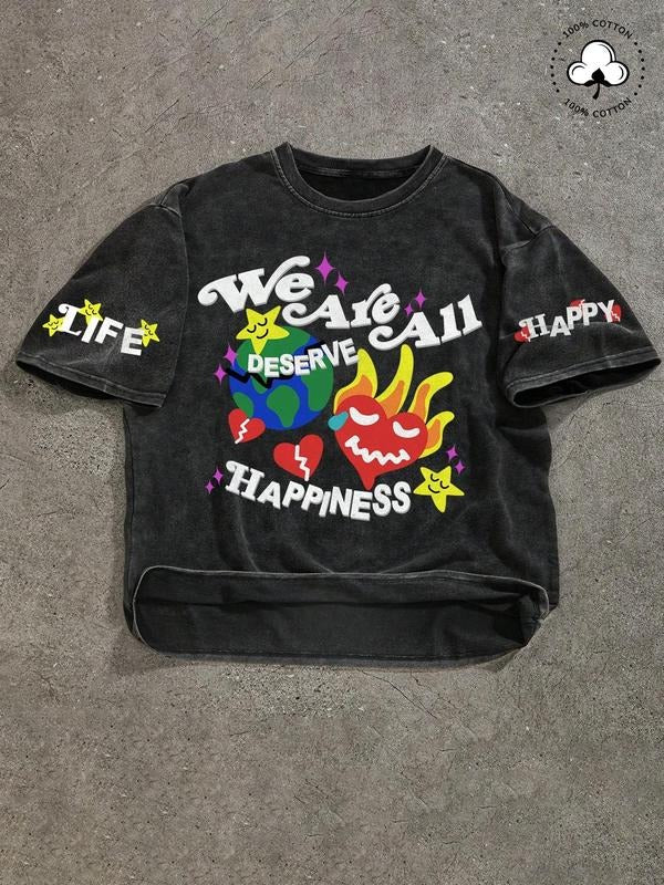 Men's Regular Fit Graphic Print Round Neck Tee, Casual Short Sleeve Crew Neck T-shirt for Summer, Fashion Men's Top for Daily Wear, Tropical, Cotton