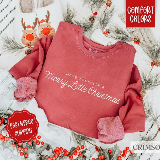 Merry Little Christmas Comfort Colors Sweatshirt, Xmas Sweater Womenswear, Holiday Crewneck