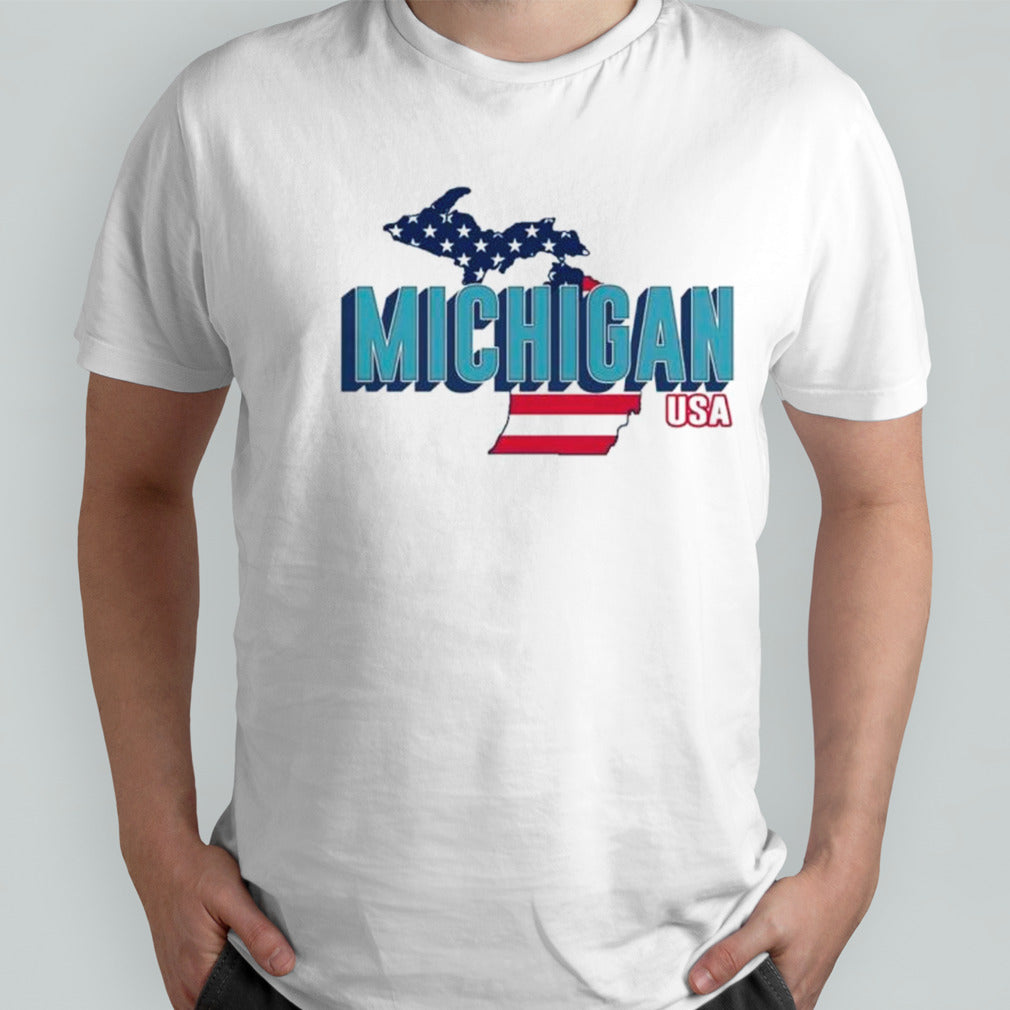 Michigan map USA flag shirts