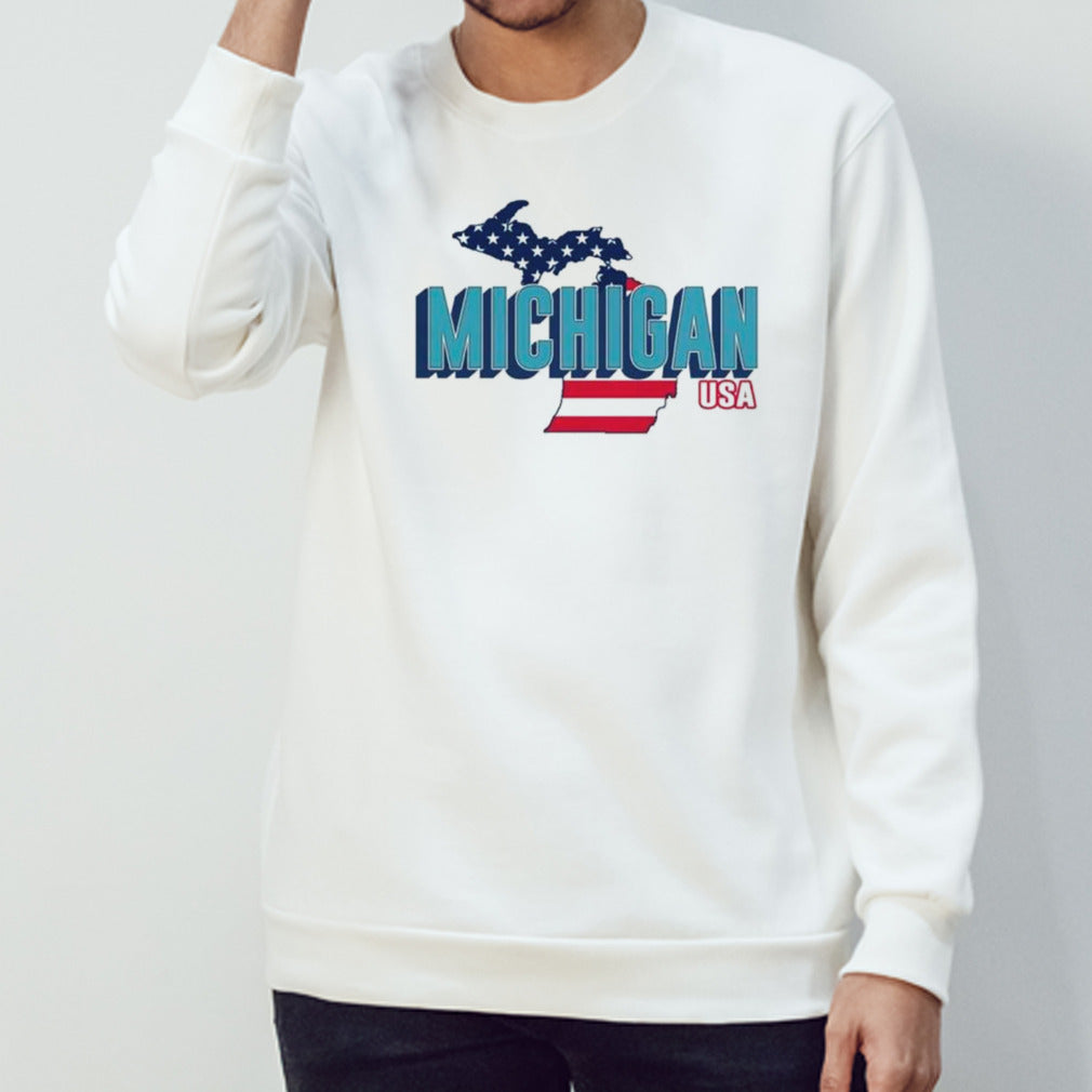 Michigan map USA flag shirts