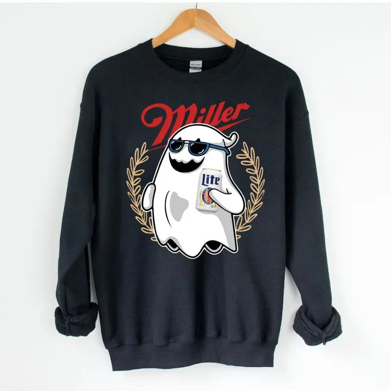 Miler Lite Ghost Halloween Sweatshirt - Unisex Crewneck Sweatshirt for Men and Women - Pullover, Womenswear