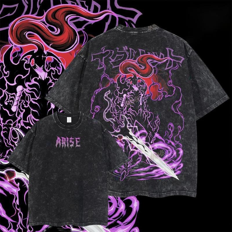 [ Mineral Wash ] Igris Monarchs Army Solo Leveling Retro Vintage Manga Washed Lightweight Cotton TShirt, Anime Merch, Gift For Anime Fan, Anime Lover