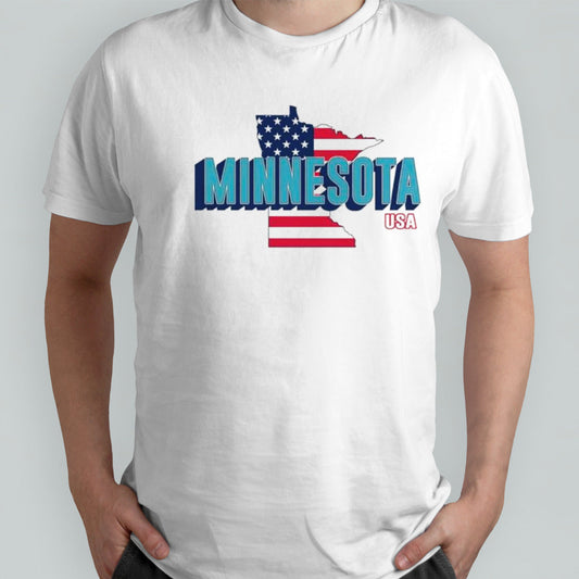 Minnesota map USA flag shirts