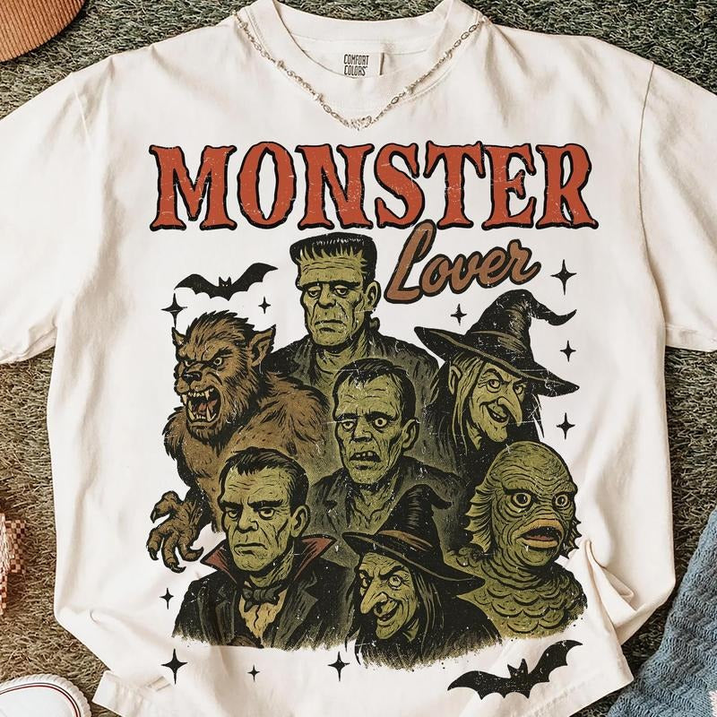 Monster Lover Shirt, Halloween Horror Tee, Retro Spooky Costume, Creepy Monsters Look, Fall Trend Top