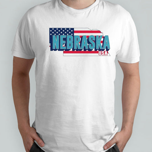 Nebraska map USA flag shirts