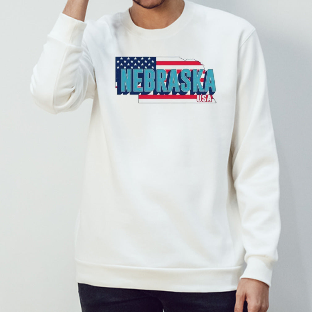 Nebraska map USA flag shirts