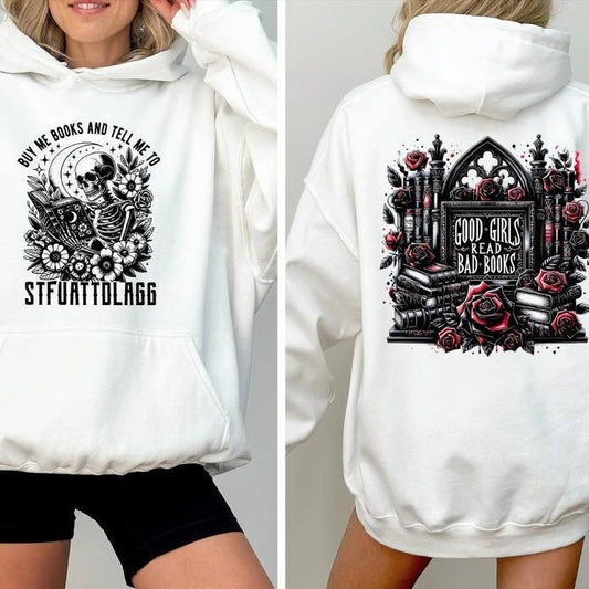 New Design Buy Me Books And Tell Me To Stfuattdlagg Sweatshirt, Book Lover Libraian Gift, Funny Skeleton Book shiirt, Dark Academia Hooodiestyle{n002}2
