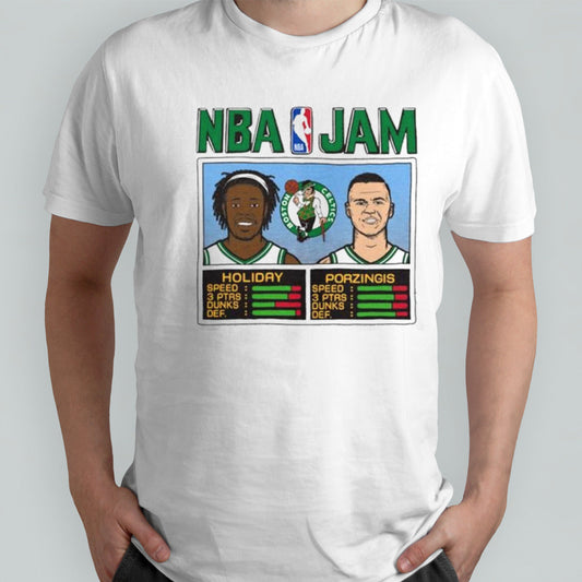 Official Boston Celtics NBA Jam Holiday And Porzingis 2024 Conference Finals Shirt