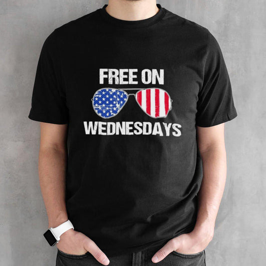 Official Free on Wednesdays Sunglasses American Flag Funny Joe Biden Political T-Shirt