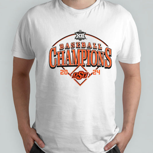 Official OSU Cowboys 2024 Big 12 Baseball Conference Tournament Champions Curveball Break T-Shirt