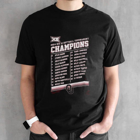 Oklahoma Sooners Champions 2024 Big Softball Tournament List Name Playes shirt