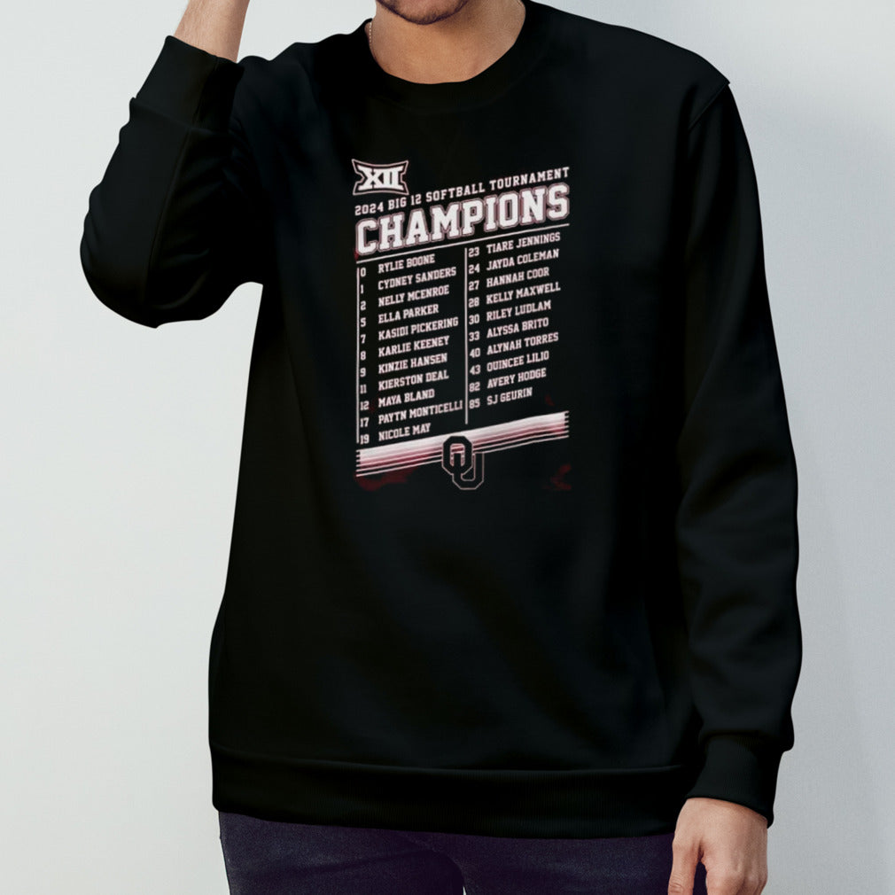 Oklahoma Sooners Champions 2024 Big Softball Tournament List Name Playes shirt
