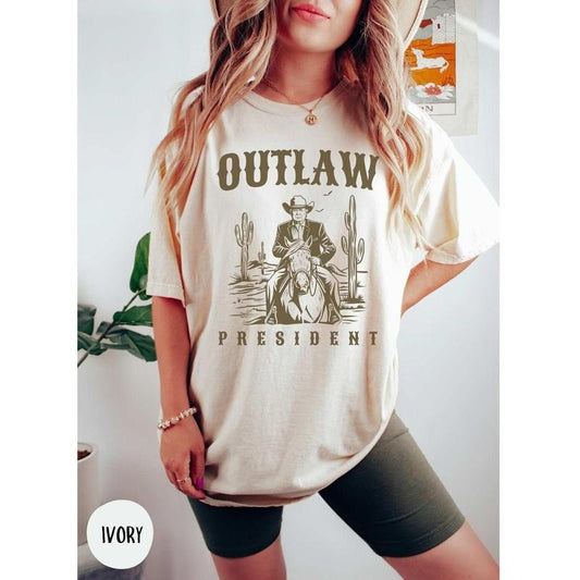Outlaw President Trump T-shirt, Western Donald Trump Cowboy Shirt, Trump Convicted Booking Not-Guilty, Funny 2024 Election