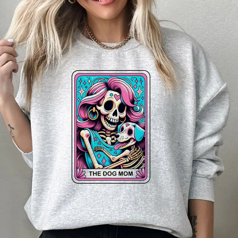Overstimulated Mom Tarot Crewneck Sweatshirt- Print is Sublimation, Unisex T-Shirt, Funny Tee, Funny Apparel, Gift Idea, Relaxed Fit, Casual Apparel, Cute Top, Great with Jeans, All Seasons, Fun Style, Comfortable Shirt