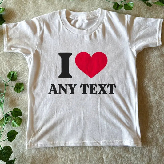 Personalised I Heart Any Text Baby Tee - Unisex Cotton T-shirt - Crewneck