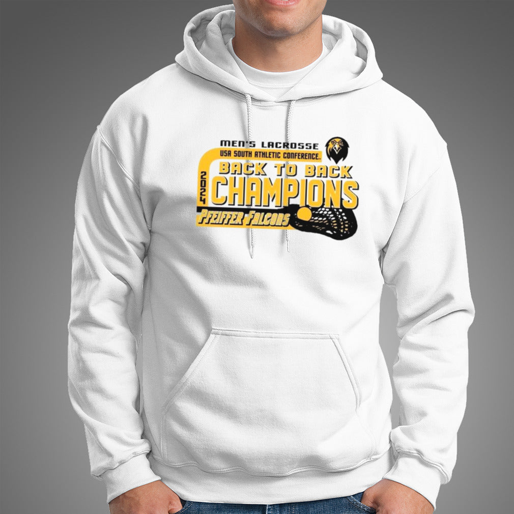 Pfeiffer Falcons 2024 Menâ€™s Lacrosse Usa Sac Back To Back Champions Shirt