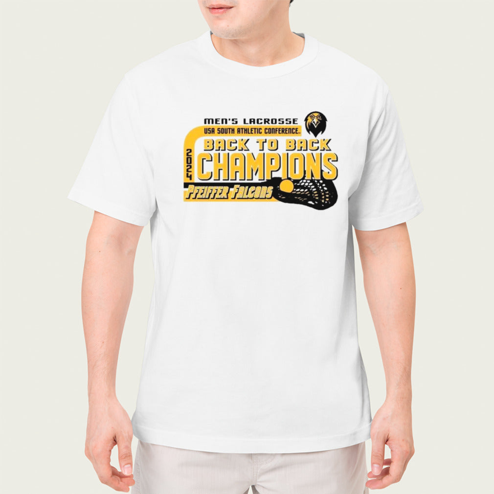 Pfeiffer Falcons 2024 Menâ€™s Lacrosse Usa Sac Back To Back Champions Shirt