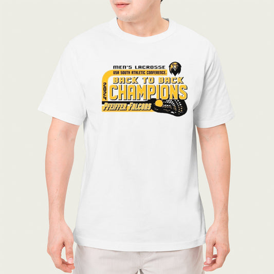 Pfeiffer Falcons 2024 Menâ€™s Lacrosse Usa Sac Back To Back Champions Shirt