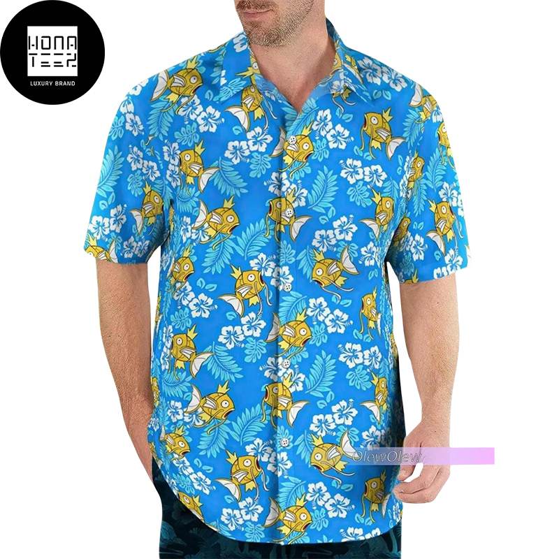 Pokemon Magikarp With Tropical Pattern Blue Color 2024 Trending Hawaiian Shirt
