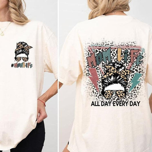 Retro Mom Life Comfort Color Shirt, Mom Leopard Shirt, Rock Mama Tee, Rock Mom T-Shirt, Retro Mama Shirt, Mom Life All Day Every Day, Mothers Day Gifts, Mom Women Top Womenswear Breathable Casual Comfortable Minimalist Tshirt