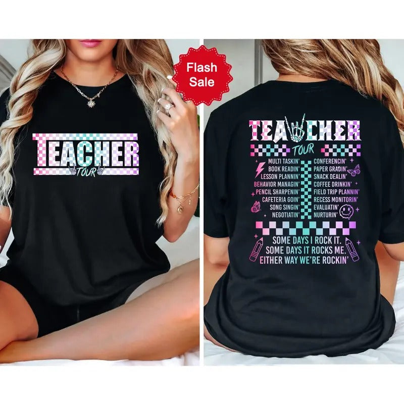 Retro Teacher Tour Shirt, gift for Teacher, Front and Back Print Teacher Tour Shirt, End of Year Shirt, Teacher Gift, Back To School Shirt