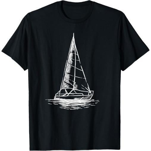 Sailor Boating Anchor - Simple Line Drawing Sailboat Sailing T-Shirt Made in USA