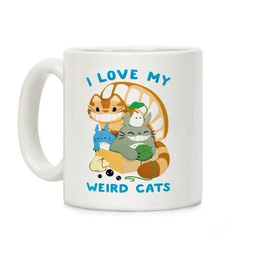 [Sale Up to 50% ] I love my weird cats Coffee Mug,  11 oz or 15 oz Ceramic Drinkware with Large Handles, Printed in the USA