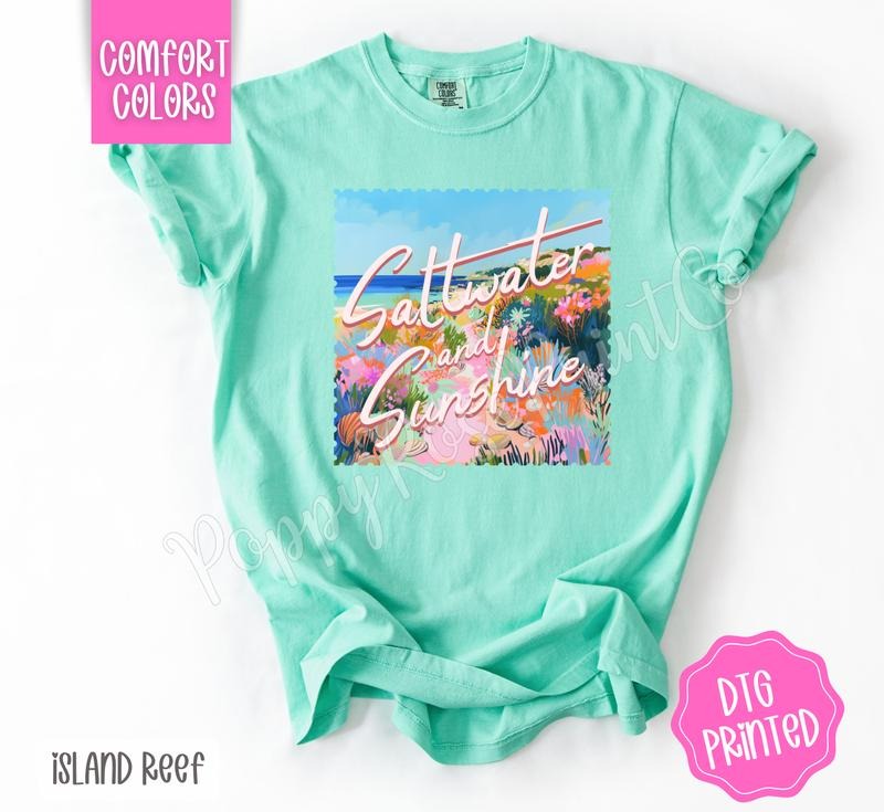 Saltwater and Sunshine Shirt Comfort Colors Trendy Graphic Women's Tee Gift for Her 100% US Cotton Ethical Sustainable Production