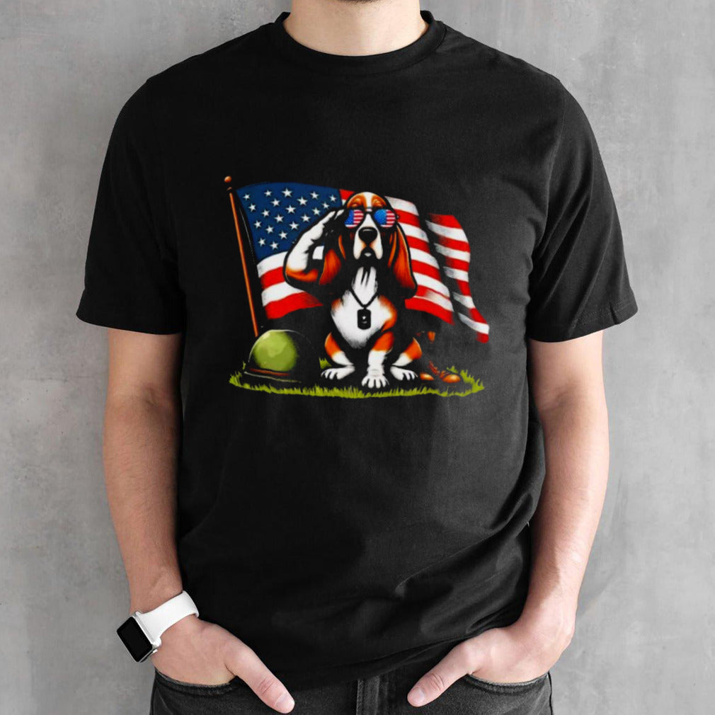 Salute Basset Hound Usa Flag Memorial Day 4th Of July Shirt