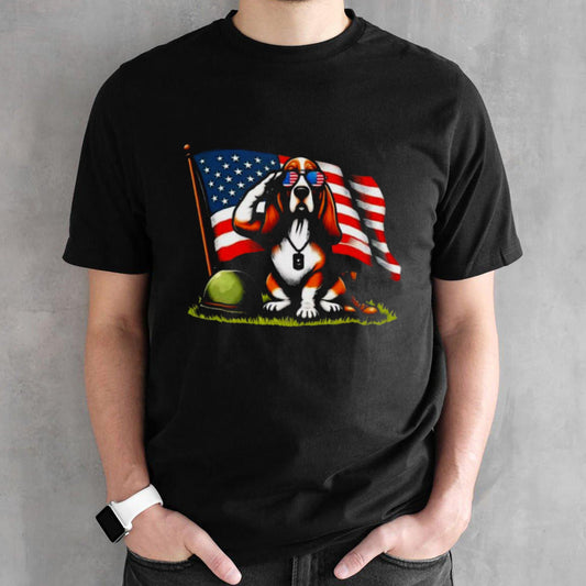 Salute Basset Hound Usa Flag Memorial Day 4th Of July Shirt