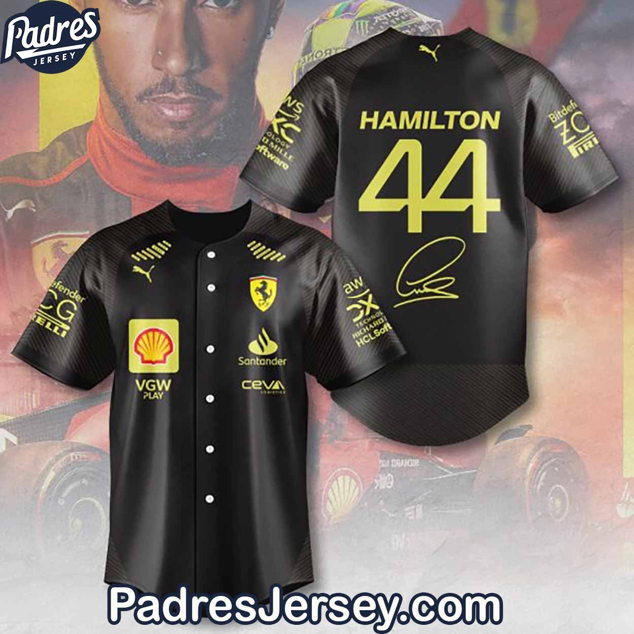 Scuderia Ferrari X Lewis Hamilton Black Baseball Jersey Outfit - Padres Jersey Oasis: Elevate Your Baseball Style Game