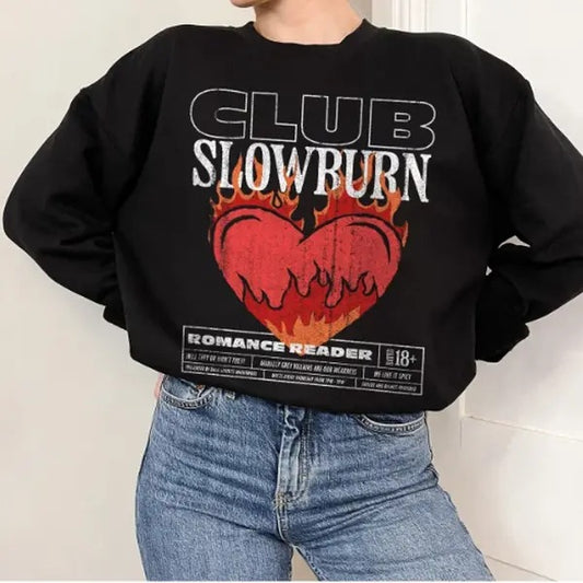 Slow Burn Sweatshirt for Romance Reader - Funny Retro Bookish Crewneck - Unisex Fit - 50% Cotton & 50% Polyester - Casual Style for Women - Pullover
