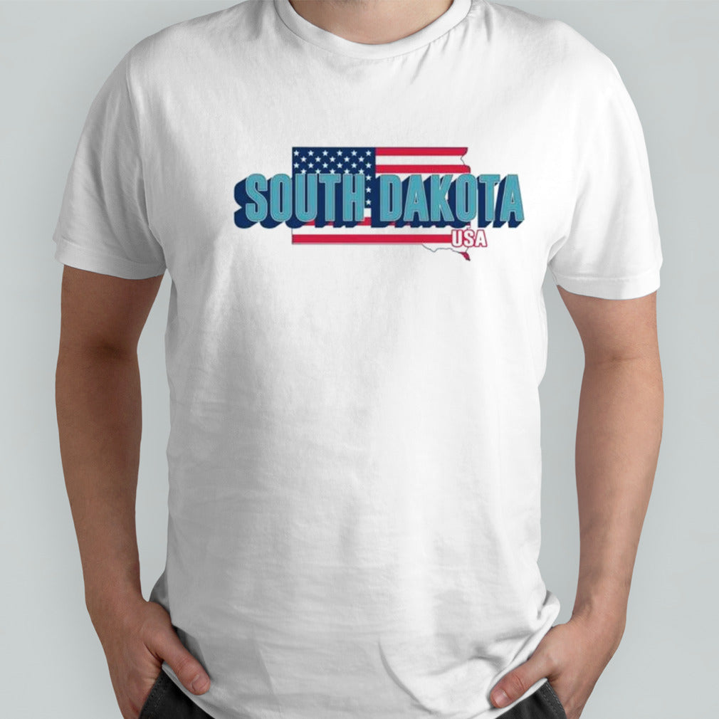 South Dakota map USA flag shirts