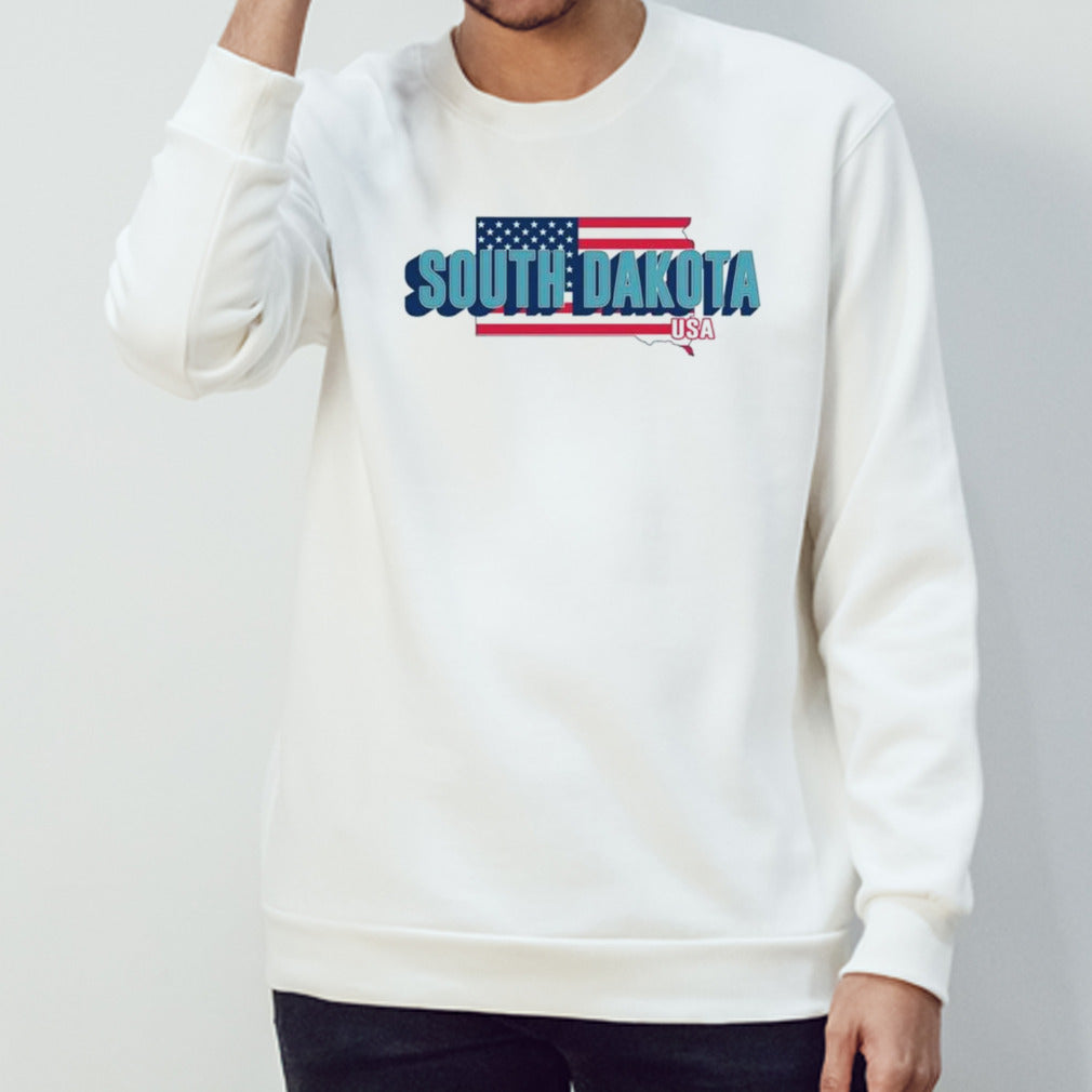 South Dakota map USA flag shirts