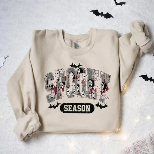 Spooky Season Sweatshirt, Horror Halloween Sweatshirt, Ghost Shirt, Halloween Gift - Unisex Crewneck Sweatshirt for Men and Women - Pullover, Womenswear style 02