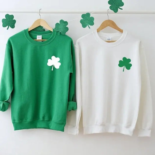 St. Patrick's Day Sweatshirt for Women Lucky Shamrock Long Sleeve Shirt 100% Cotton with Clover Print Pullover Tops Unisex Crewneck - Fabric