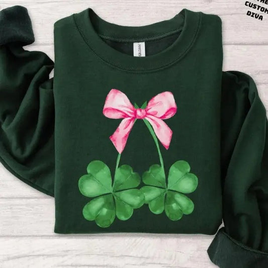 St Patrick Day Coquette Bow Sweatshirt, St Patrick Shirt, Lucky Shamrock Sweatshirt, Happy Irish Sweatshirt, Trendy Irish Sweatshirt