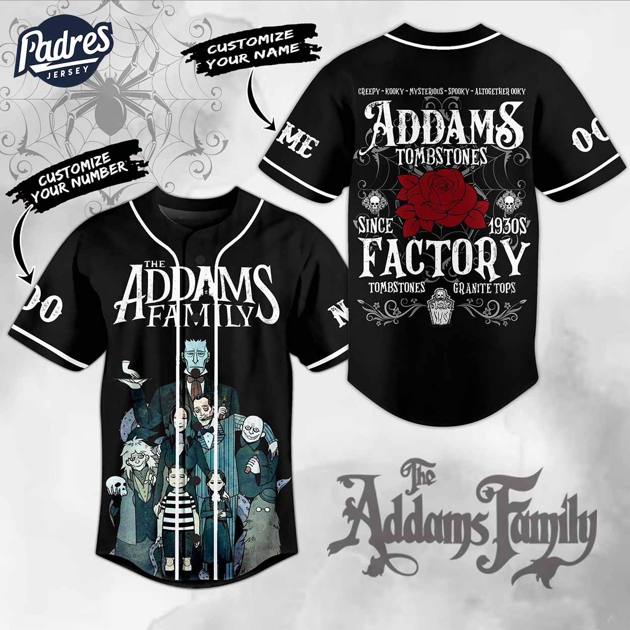 The Addams Family Tombstones Factory Custom Baseball Jersey - Padres Jersey Oasis: Elevate Your Baseball Style Game
