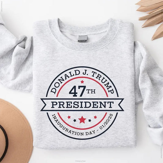 Trump Inauguration Inauguration Day 2025 Sweatshirt, 47th President Trump Memorabilia Graphic Printed Unisex Classic Cotton Sweatshirt