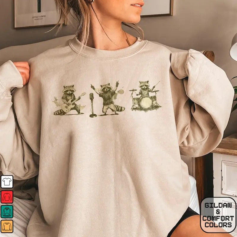 Unisex Raccoon Band Music shirt Cotton Womenswear